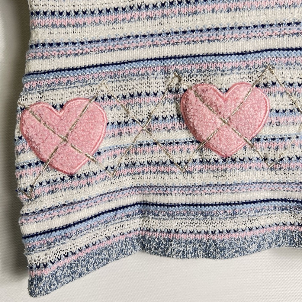 Vtg B.T. Kids Girls 2T Sweater Pastel Stripe Pink‎ Heart Appliqué Pullover Y2K - Picture 2 of 7
